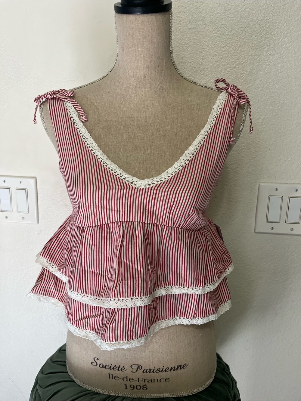 Kohl's Red & White Striped Tie-Shoulder Ruffle Camisole